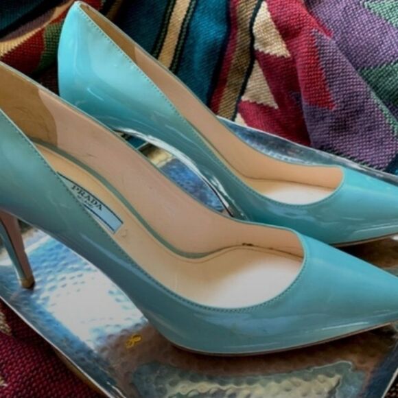 Prada Shoes - Blue Prada Patent Leather Pumps